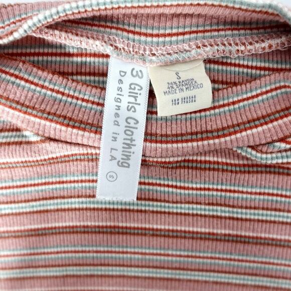 3 Girls Striped Ribbed Crop Top | Retro Y2K Fitted Tee - Picture 5 of 8